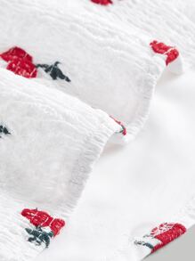 SHEIN MOD 櫻桃圖案雞心領口泡泡袖緊身上衣頭巾下擺短款襯衫 - 白色 - 查看 4