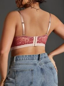 Plus Floral Lace Underwire Bra - Rose Red - View 2