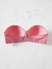 Plus Lace Underwire Bra With 1pair Transparent Strap - Rose Red - View 2
