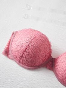 Plus Lace Underwire Bra With 1pair Transparent Strap - Rose Red - View 3