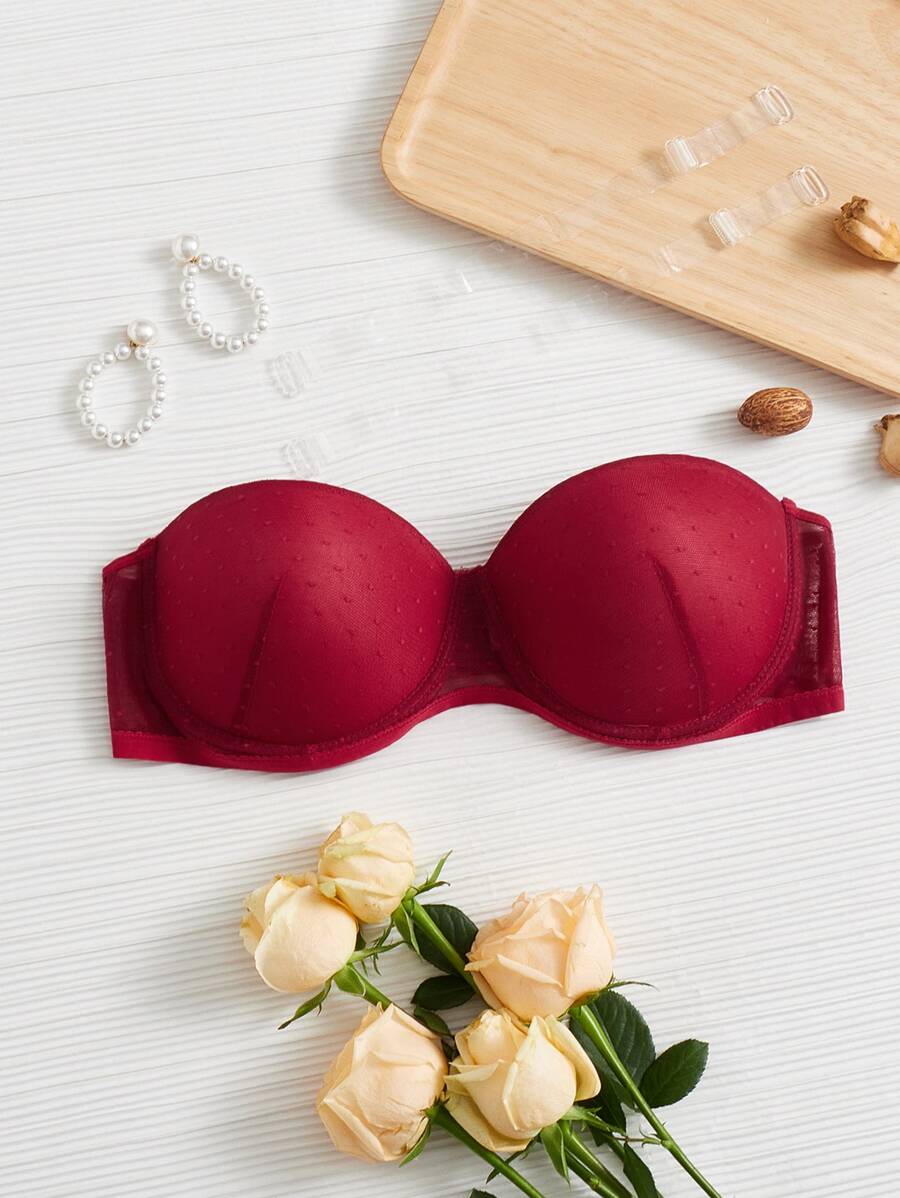 1 par Sujetador de malla con aro con transparente Tira bandolera - Burdeos - Ver 1