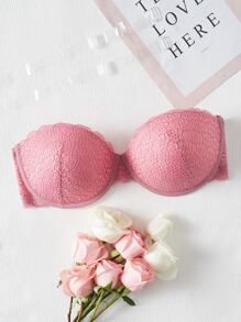 Plus Lace Underwire Bra With 1pair Transparent Strap - Rose Red - View 5