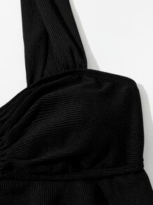 Conjunto de bikini fruncido con bajo con volantes para niña preadolescente, verano playa - Negro - Ver 3