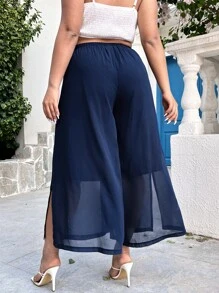 Calvaya Pantalones de pierna ancha bajo con abertura - Azul Marino - Ver 2