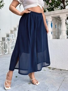 Calvaya Pantalones de pierna ancha bajo con abertura - Azul Marino - Ver 4