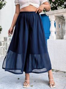 Calvaya Pantalones de pierna ancha bajo con abertura - Azul Marino - Ver 5