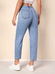 Ripped Mom Fit Jeans - Light Wash - View 2