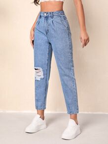 Ripped Mom Fit Jeans - Light Wash - View 3