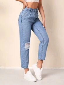 Ripped Mom Fit Jeans - Light Wash - View 5