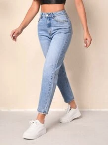 High Waist Mom Fit Jeans - Light Wash - View 3