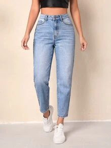 High Waist Mom Fit Jeans - Light Wash - View 4