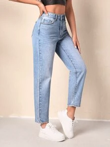 High Waist Mom Fit Jeans - Light Wash - View 6