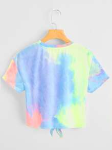 SHEIN EZwear Camiseta de tie dye bajo con nudo - Multicolor - Ver 2