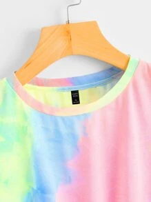 SHEIN EZwear Camiseta de tie dye bajo con nudo - Multicolor - Ver 4