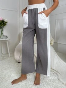 Two Tone Elastic Waist Slant Pocket Lounge Trousers - Multicolor - View 1