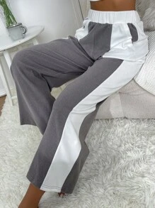 Two Tone Elastic Waist Slant Pocket Lounge Trousers - Multicolor - View 3