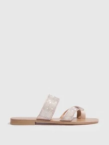 水鑽裝飾T字帶涼鞋 - 淺粉色 - 查看 3