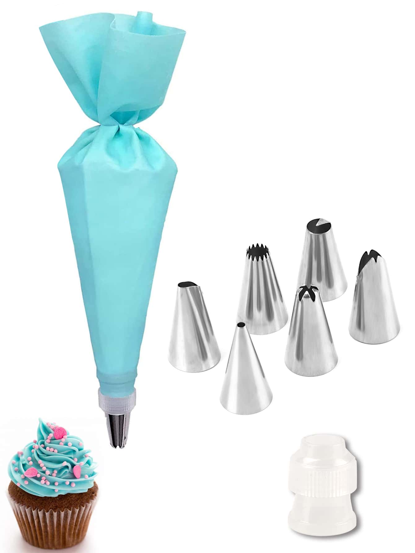 8Pcs Blue Baking Piping Bags & Tips Set - Blue - View 1
