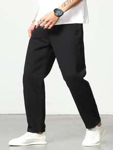 Manfinity Hombres Jeans de pierna recta unicolor - Negro - Ver 3