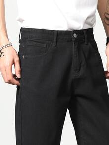 Manfinity Hombres Jeans de pierna recta unicolor - Negro - Ver 4