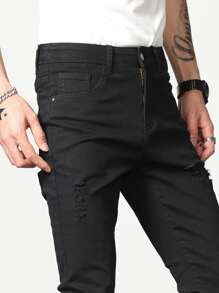Manfinity Men Solid Skinny Jeans - Black - View 3