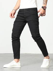 Manfinity Men Solid Skinny Jeans - Black - View 6