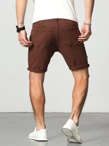 Manfinity LEGND Hombres Shorts mezclilla bermuda algodón desgarro crudo - Café integral - Ver 2