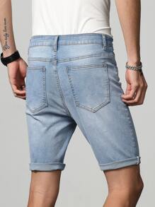 Manfinity Homme Men Cotton Bleach Wash Bermuda Denim Shorts - Light Wash - View 4
