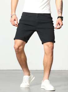 Manfinity Homme Men Cotton Solid Bermuda Denim Shorts - Black - View 1