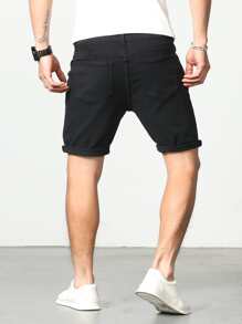 Manfinity Homme Men Cotton Solid Bermuda Denim Shorts - Black - View 2