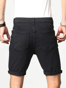 Manfinity Homme Men Cotton Solid Bermuda Denim Shorts - Black - View 4