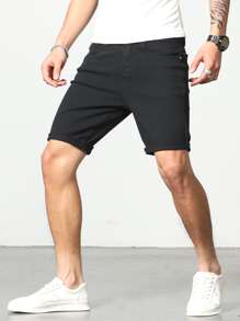 Manfinity Homme Men Cotton Solid Bermuda Denim Shorts - Black - View 5