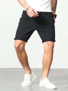 Manfinity Homme Men Cotton Solid Bermuda Denim Shorts - Black - View 6