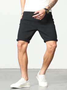 Manfinity Homme Men Cotton Solid Bermuda Denim Shorts - Black - View 7