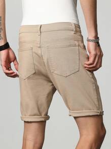 Manfinity Homme Men Cotton Ripped Frayed Bermuda Shorts Denim Jorts Plain Khaki Vacation Vintage Friends