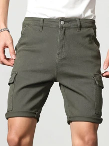 Manfinity Homme Men Cotton Flap Pocket Side Bermuda Denim Shorts - Army Green - View 3