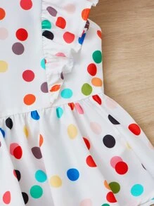 SHEIN Girls Polka Dot Print Ruffle Trim Peplum Blouse - White - View 4