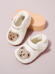 Baby Cartoon Bear Pattern Embroidery Detail Skate Shoes - Beige - View 1