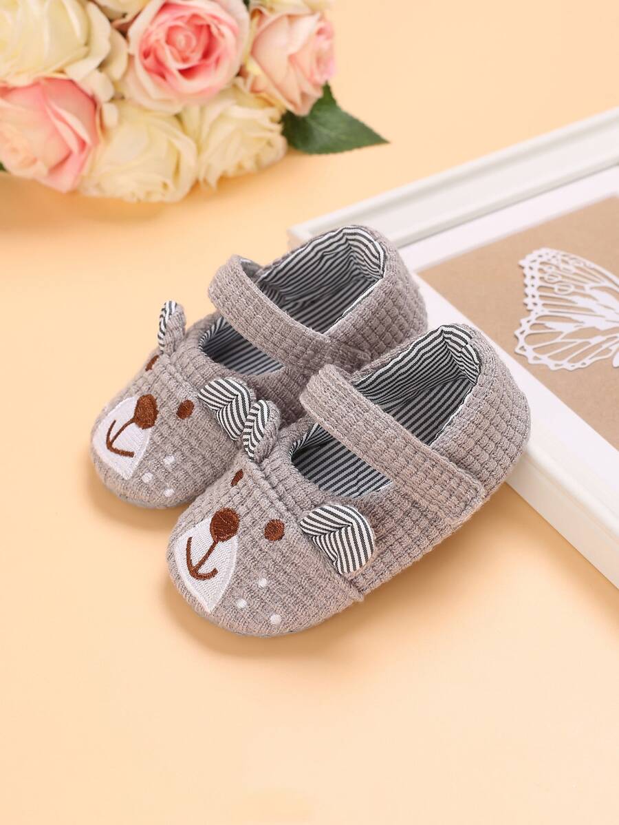 Bebé Zapatos mary jane con bordado de oso de dibujos animados - Gris - Ver 1