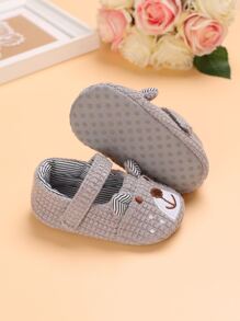 Bebé Zapatos mary jane con bordado de oso de dibujos animados - Gris - Ver 2