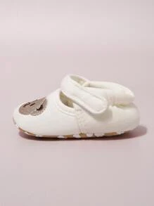 Baby Cartoon Bear Pattern Embroidery Detail Skate Shoes - Beige - View 4