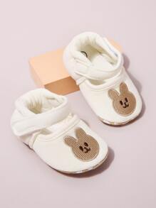 Baby Cartoon Rabbit Embroidery Detail Ankle Strap Flats - Beige - View 1