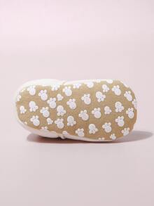 Baby Cartoon Rabbit Embroidery Detail Ankle Strap Flats - Beige - View 2