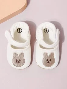 Baby Cartoon Rabbit Embroidery Detail Ankle Strap Flats - Beige - View 5