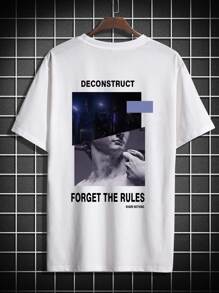 Manfinity EMRG Hombres Camiseta con estampado de slogan & estatua - Blanco - Ver 3