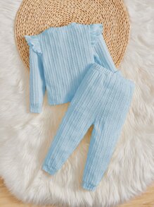 SHEIN Baby Ruffle Trim Tee & Bow Front Trousers - Baby Blue - View 2