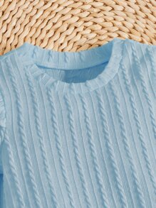 SHEIN Baby Ruffle Trim Tee & Bow Front Trousers - Baby Blue - View 4