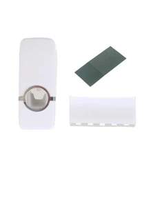 1 cái Dụng Cụ Vắt Kem Đánh Răng Bằng Nhựa Tự Động Với 1 Giá Để Bàn Chải Đánh Răng, Màu Trắng Đơn Giản Di Động Treo Tường Có Thể Rửa Được Kem Đánh Răng Vắt Với 1 Giá Để Bàn Chải Đánh Răng - trắng - Xem 3