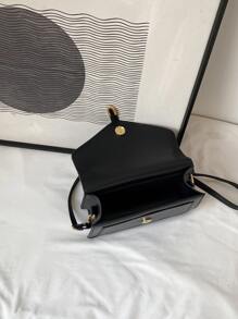 Minimalist Buckle Decor Square Bag With Clutch Bag - Black - View 4