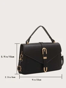 Minimalist Buckle Decor Square Bag With Clutch Bag - Black - View 5